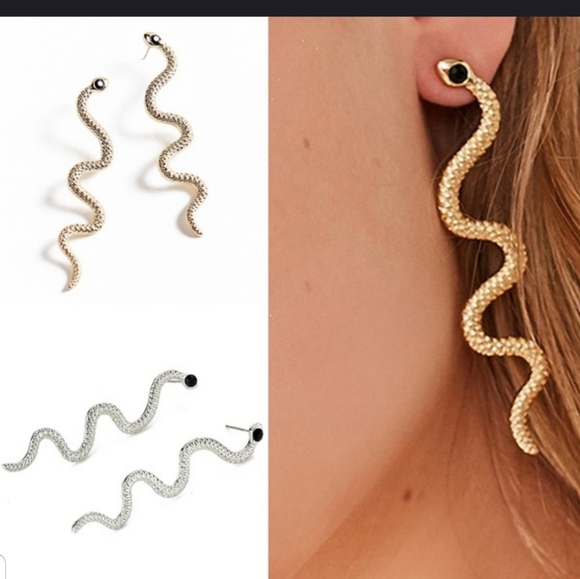 🐍🐍Sexy snake earrings in SILVER with black eyes - Picture 2 of 7